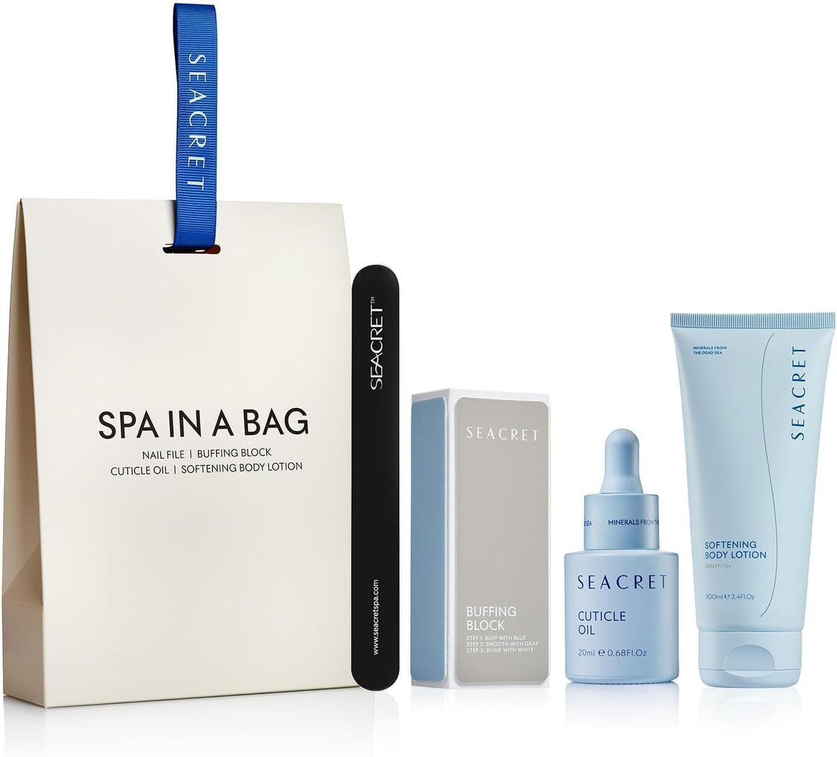 SEACRET Minerals Nail Care Collection packaging box, ideal for gifting and at-home spa routines.