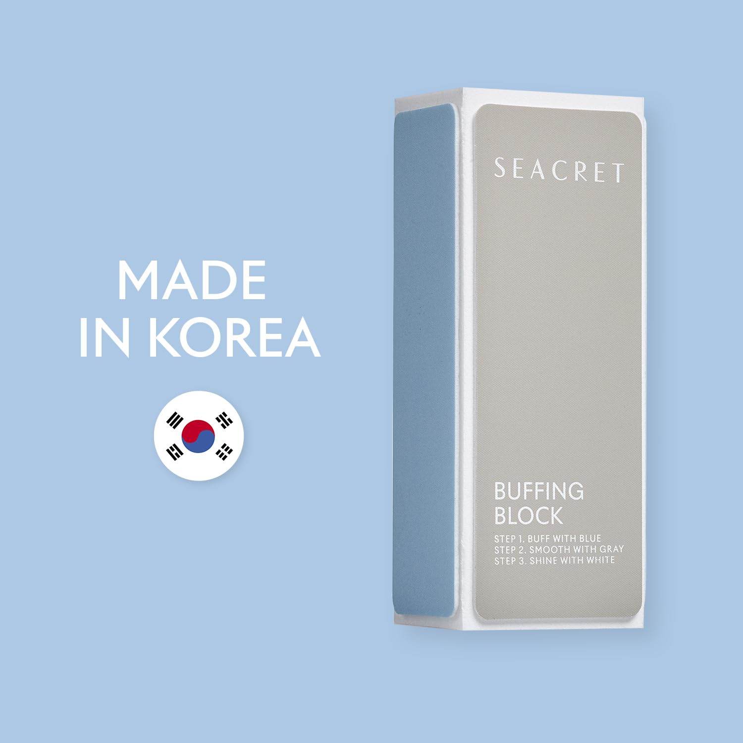 SEACRET Minerals professional nail buffing block packaged for easy storage.