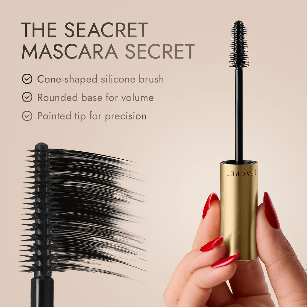 SEACRET Minerals tubing mascara Black during application for smooth, clump-free lashes.