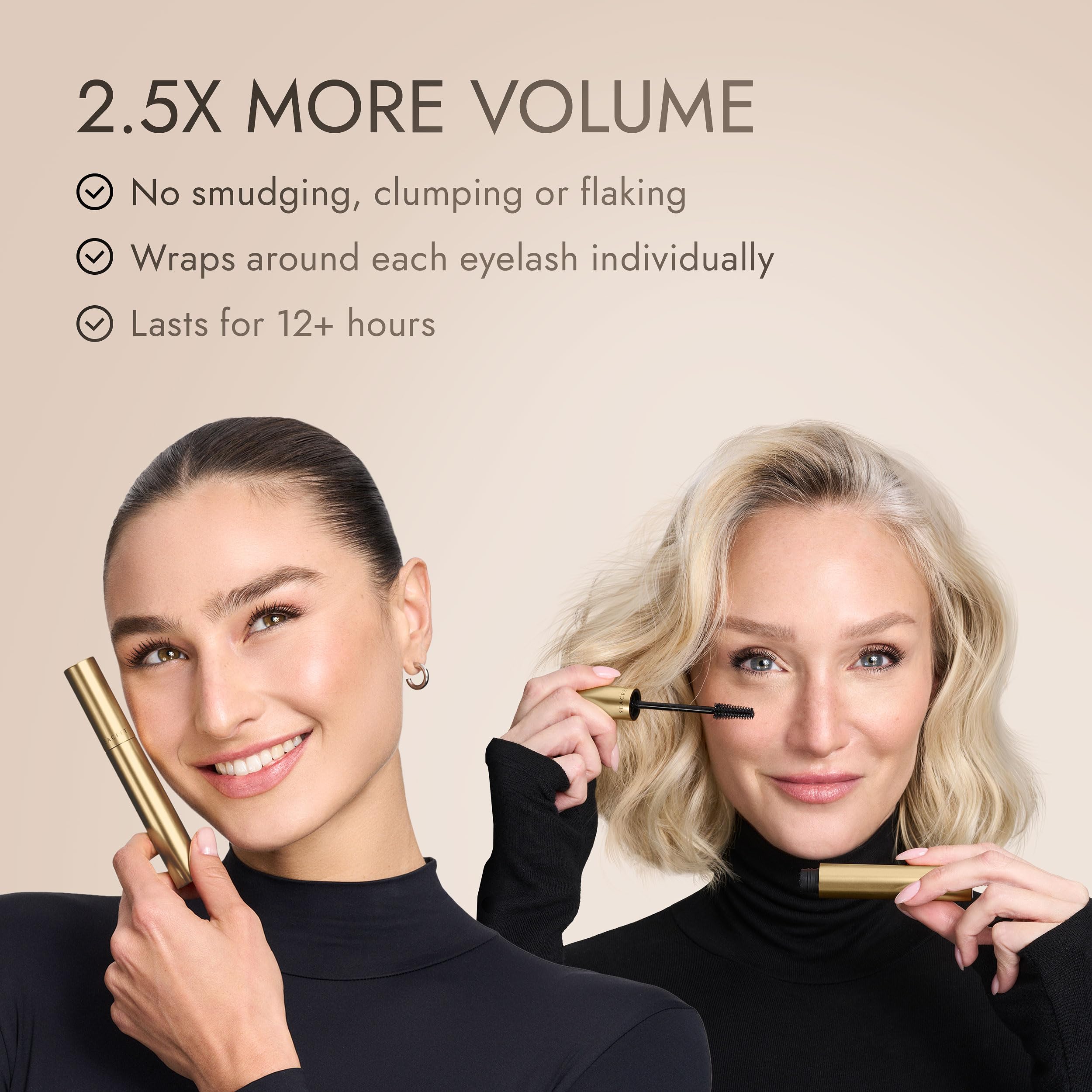 SEACRET Minerals tubing mascara Black cone brush enables controlled coverage.
