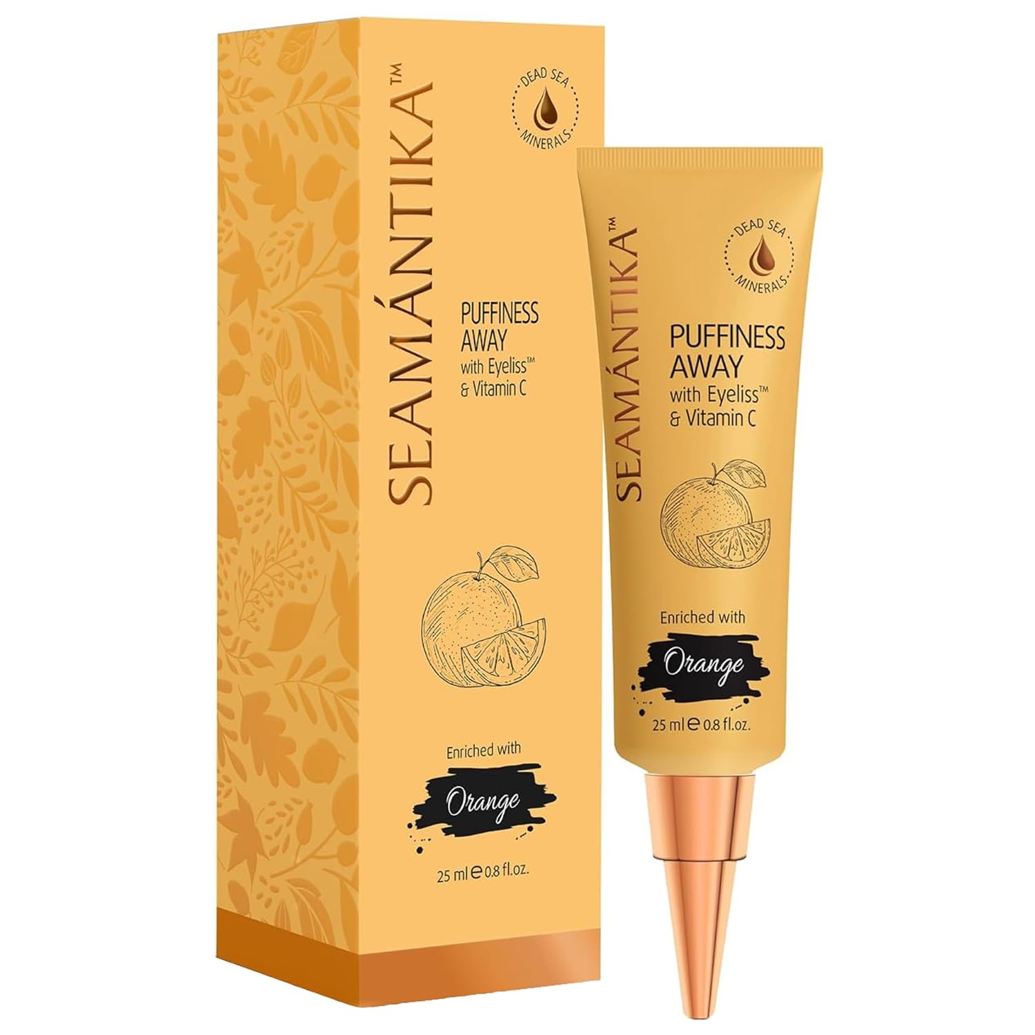 SEAMANTIKA Puffiness Away Eye Cream tube close-up showing sleek packaging and quick refresh