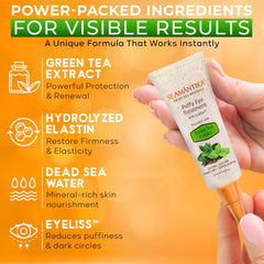 SEAMANTIKA Puffy Eye Cream being dabbed under-eye for quick absorption.