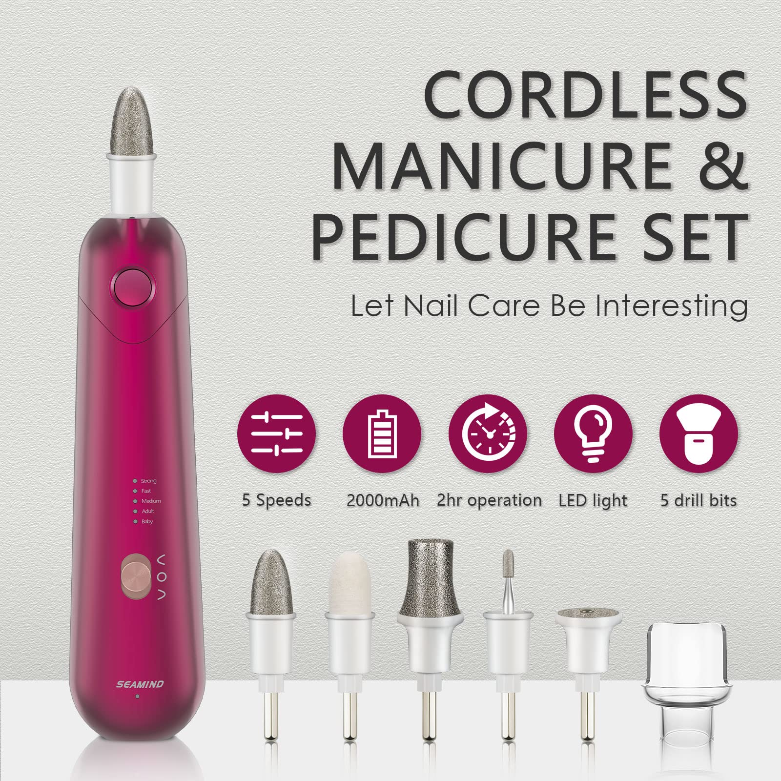 SEAMIND cordless electric nail file in use for smooth shaping and trimming