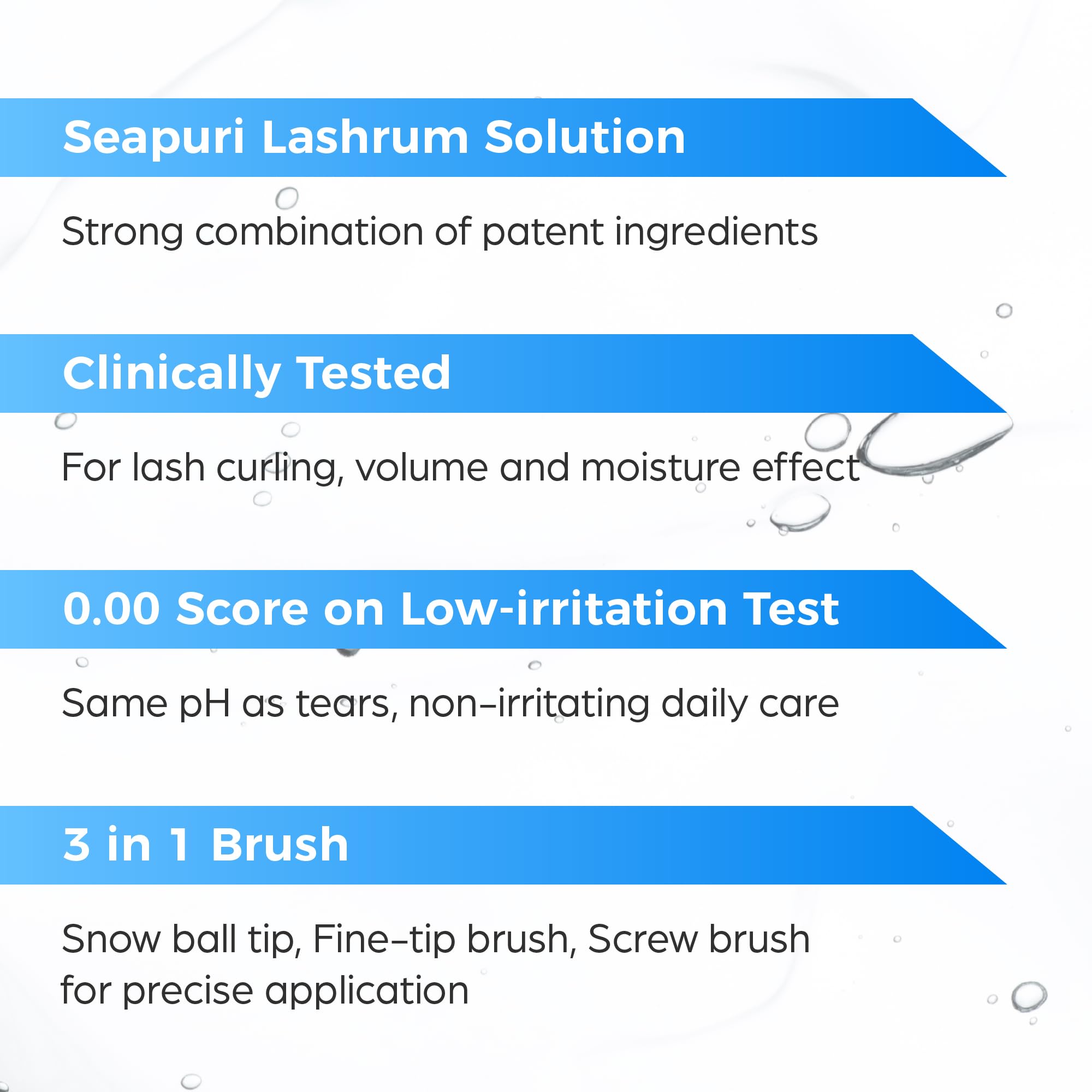 Seapuri Lashrum closeup on lashes with serum for a fuller look.