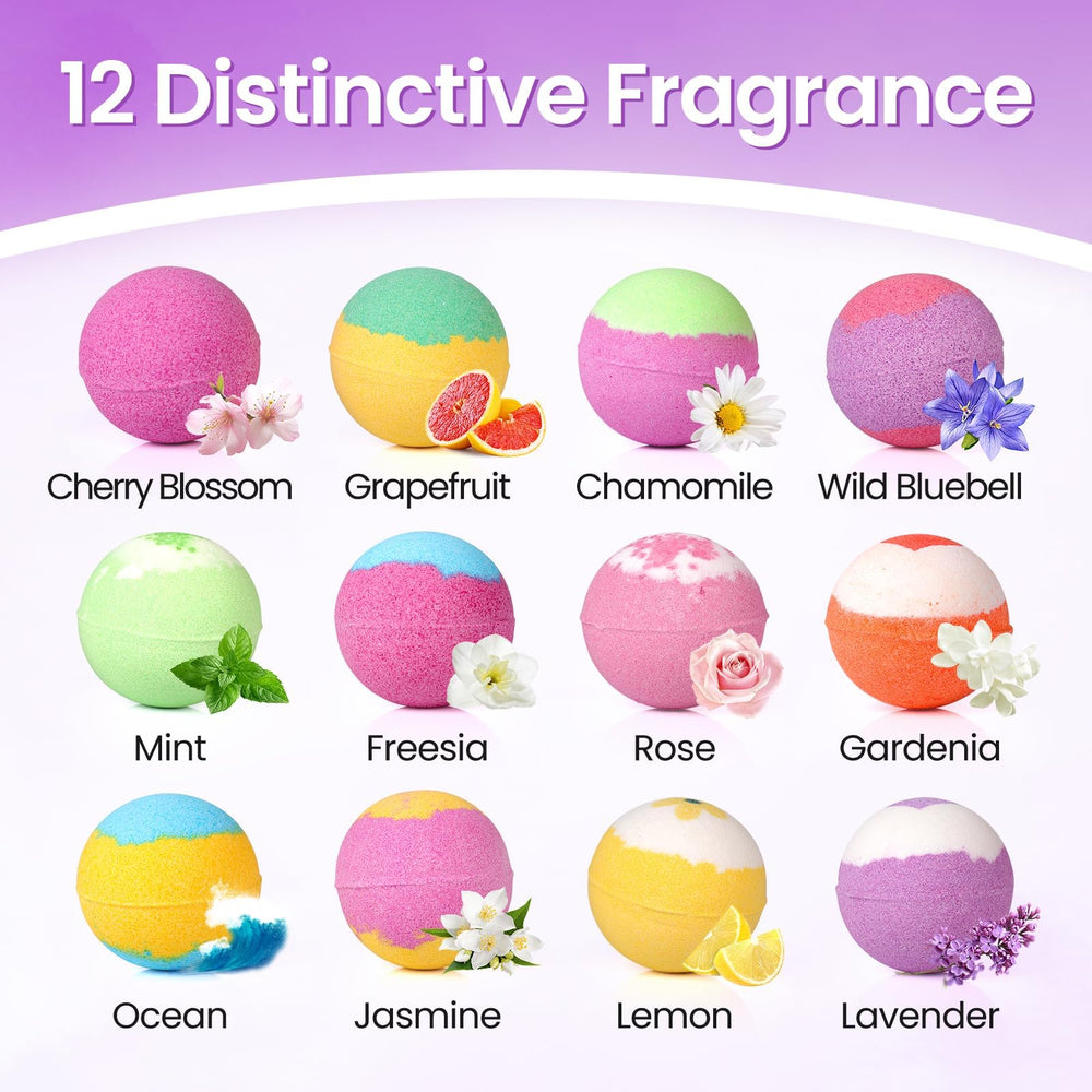 SeasonBliss 12 fragrances including Freesia and Lavender for mood-enhancing soak.