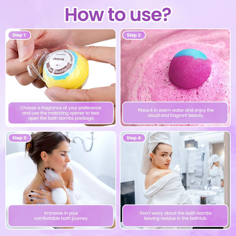 SeasonBliss bath bombs colorful visuals evoke vibrant bath-time experiences.