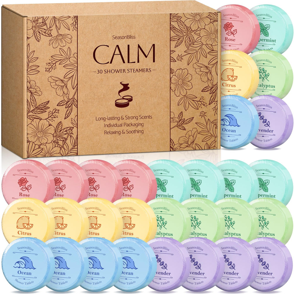 SeasonBliss 30-pcs-pack shower steamers ready for use in a refreshing routine