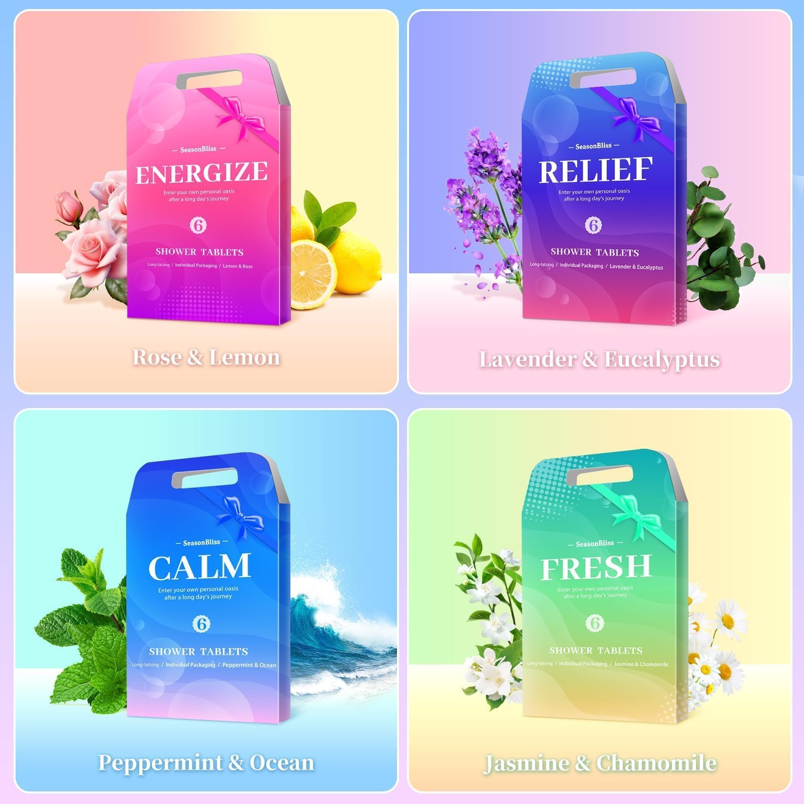SeasonBliss 8-fragrances array showcases variety for mood-based showers