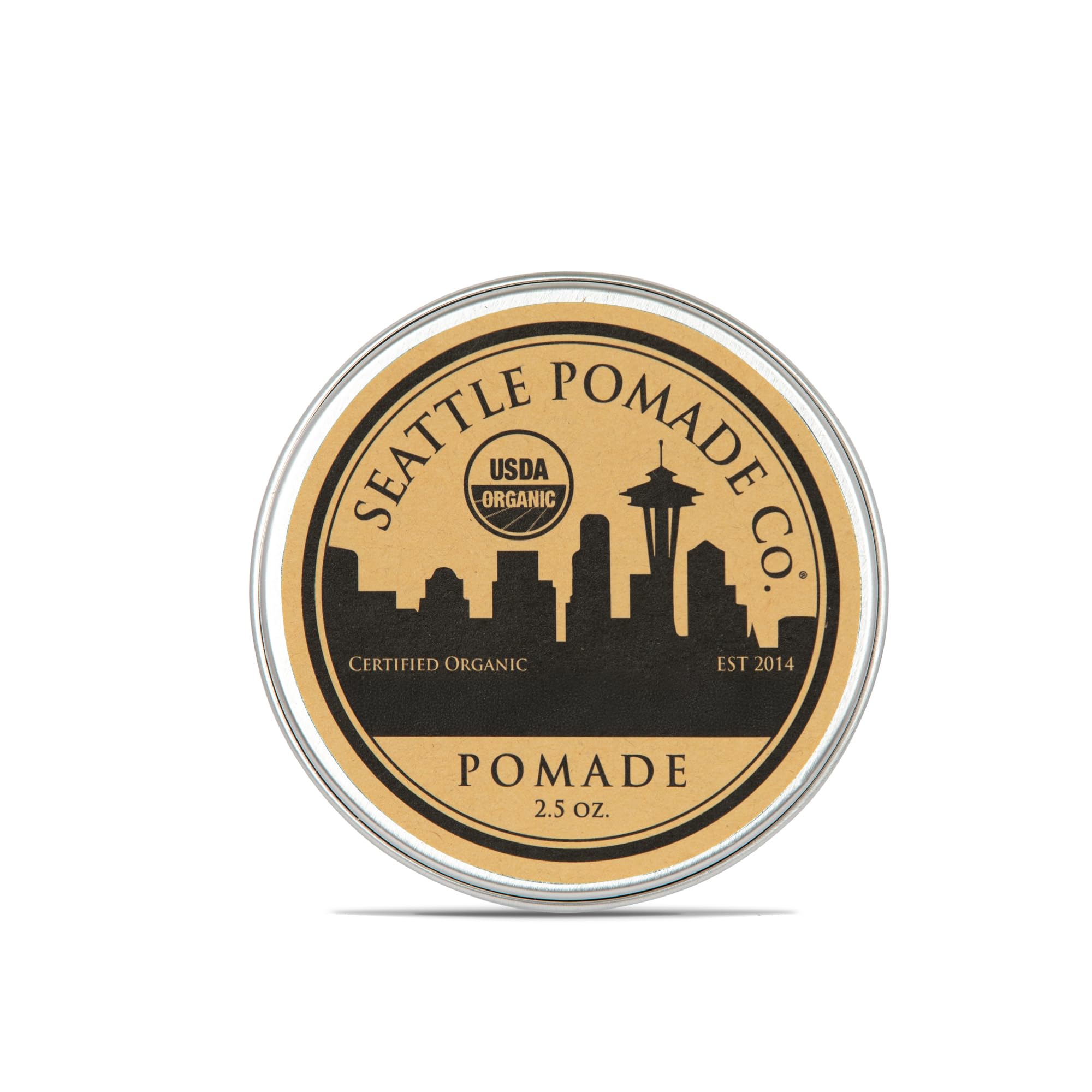 Seattle Pomade Co organic pomade jar for natural long lasting hold.