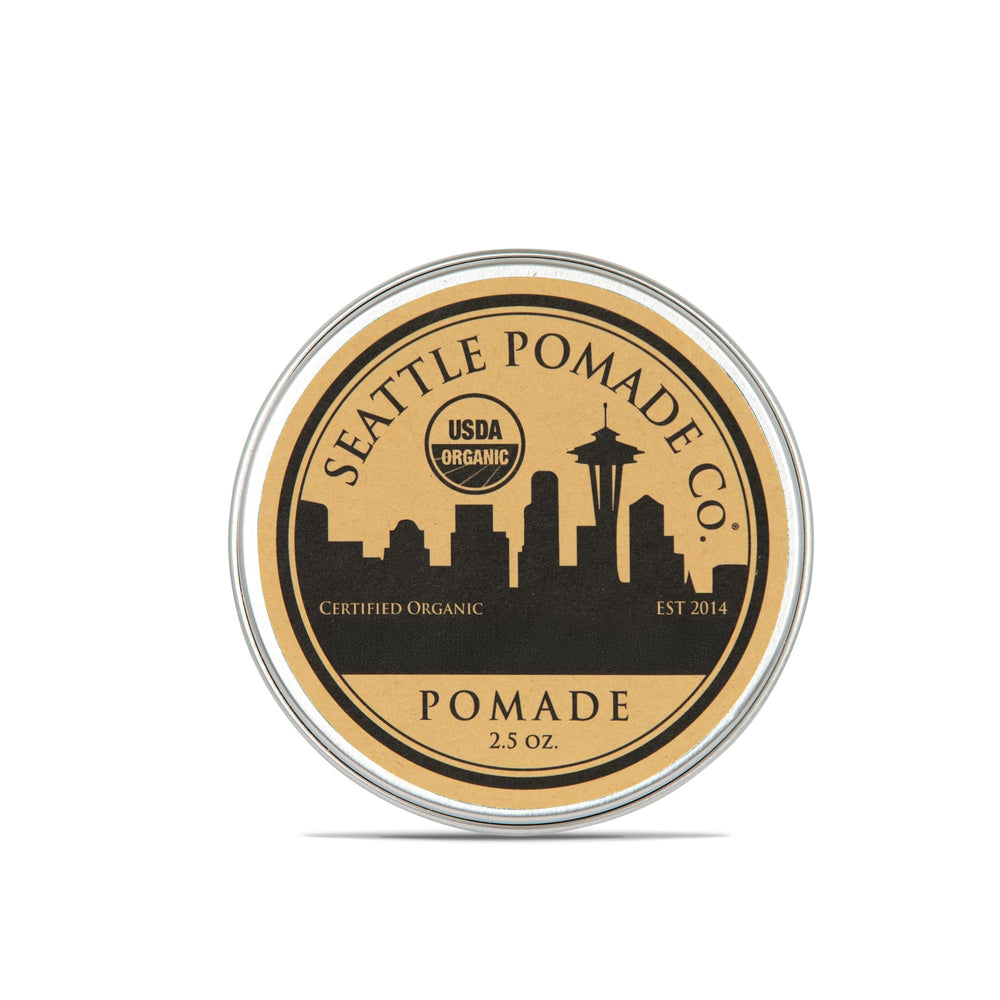 Seattle Pomade Co organic pomade jar for natural long lasting hold.