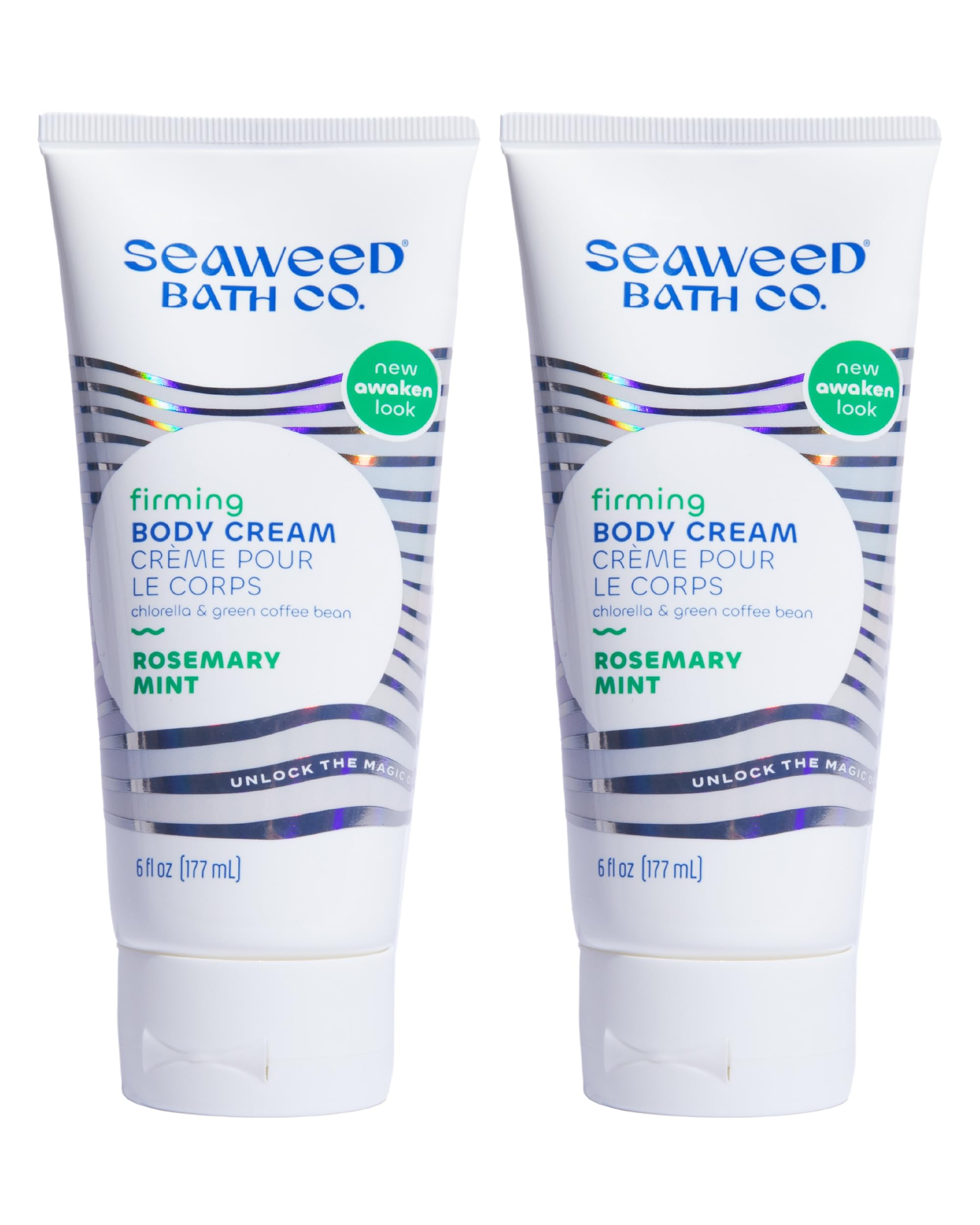 Seaweed Bath Co firming body cream bottle rosemary mint hydrates and tones skin.