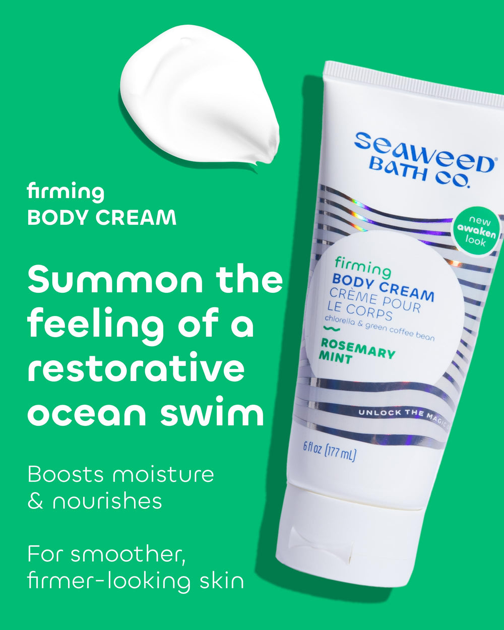 Close-up of creamy texture of The Seaweed Bath Co. Firming Body Cream on skin for hydration.
