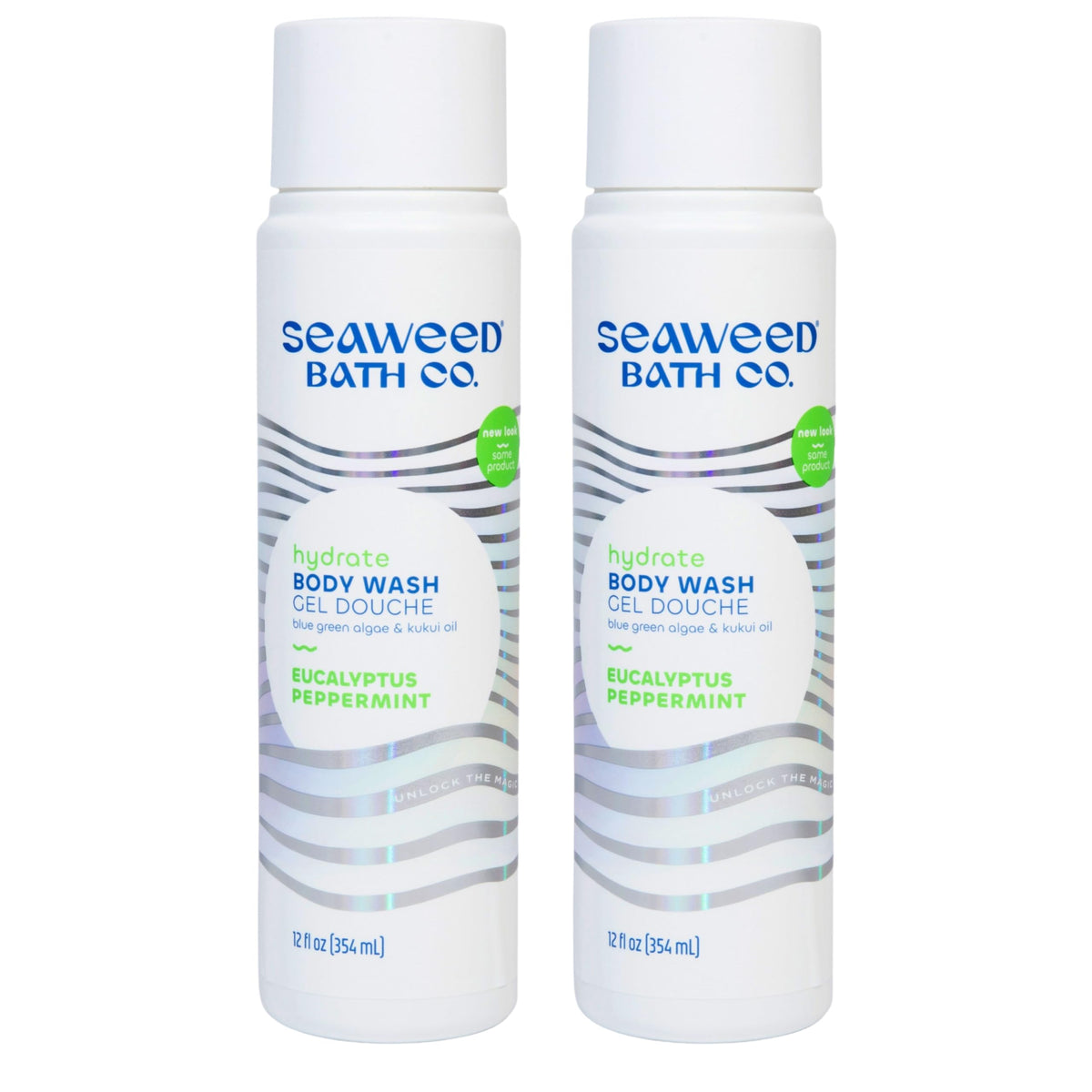 The Seaweed Bath Co. Hydrate Body Wash bottle front with eucalyptus peppermint scent for a refreshing cleanse.