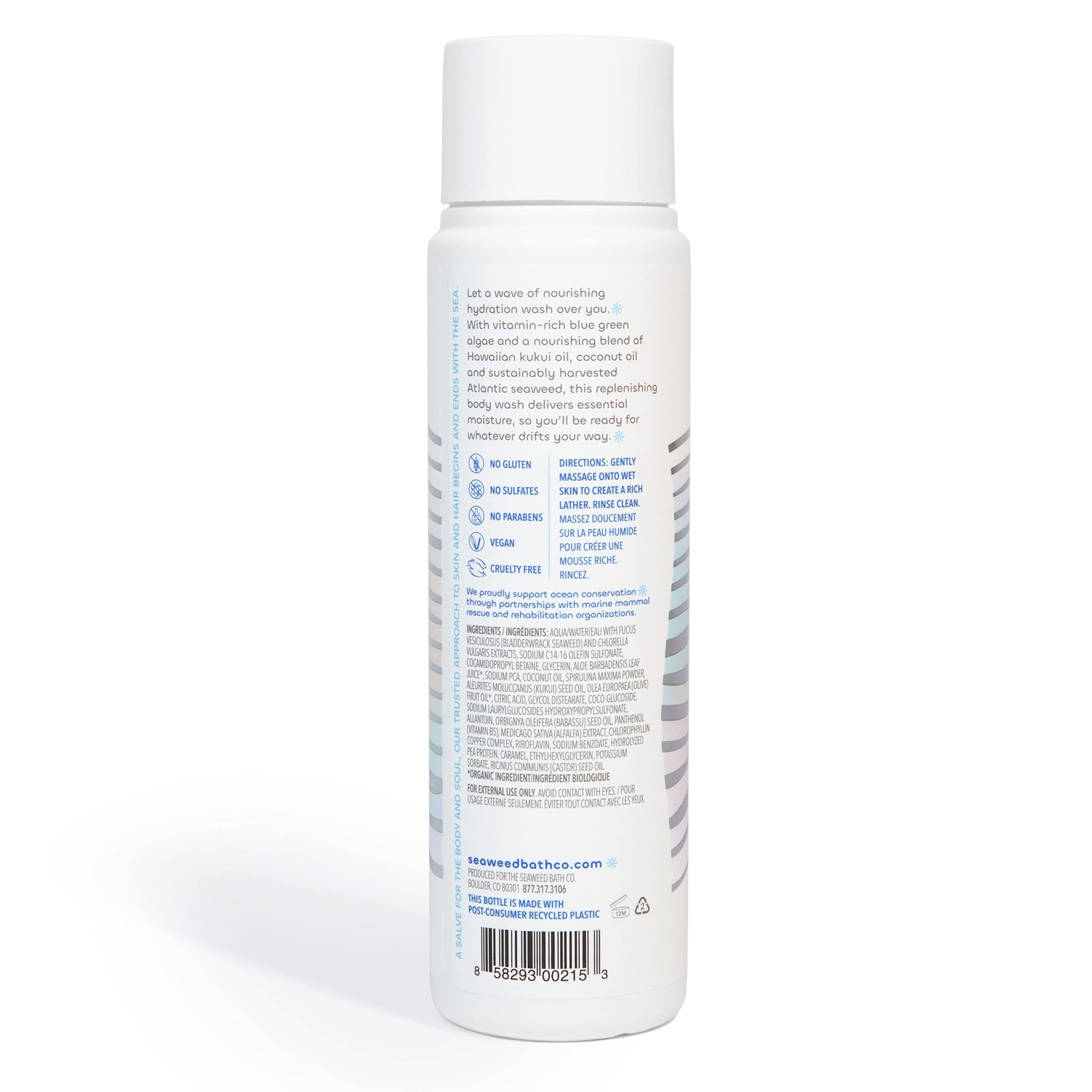 The Seaweed Bath Co. Hydrate packaging uses 50% post-consumer recycled plastic.