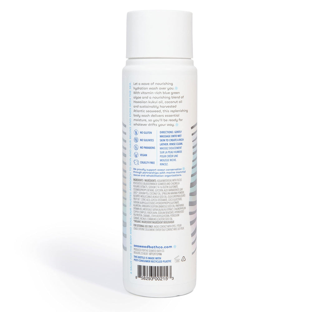 The Seaweed Bath Co. Hydrate packaging uses 50% post-consumer recycled plastic.