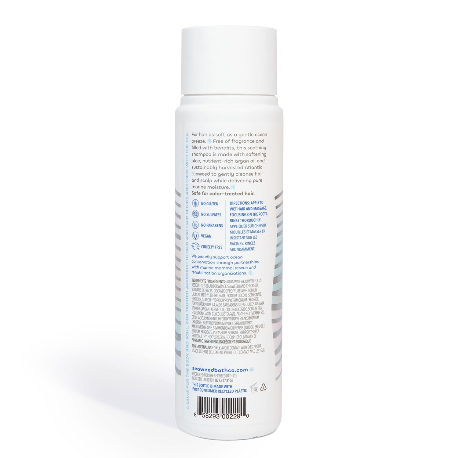 The Seaweed Bath Co. Gentle Shampoo demonstrates unisex use for all hair types.