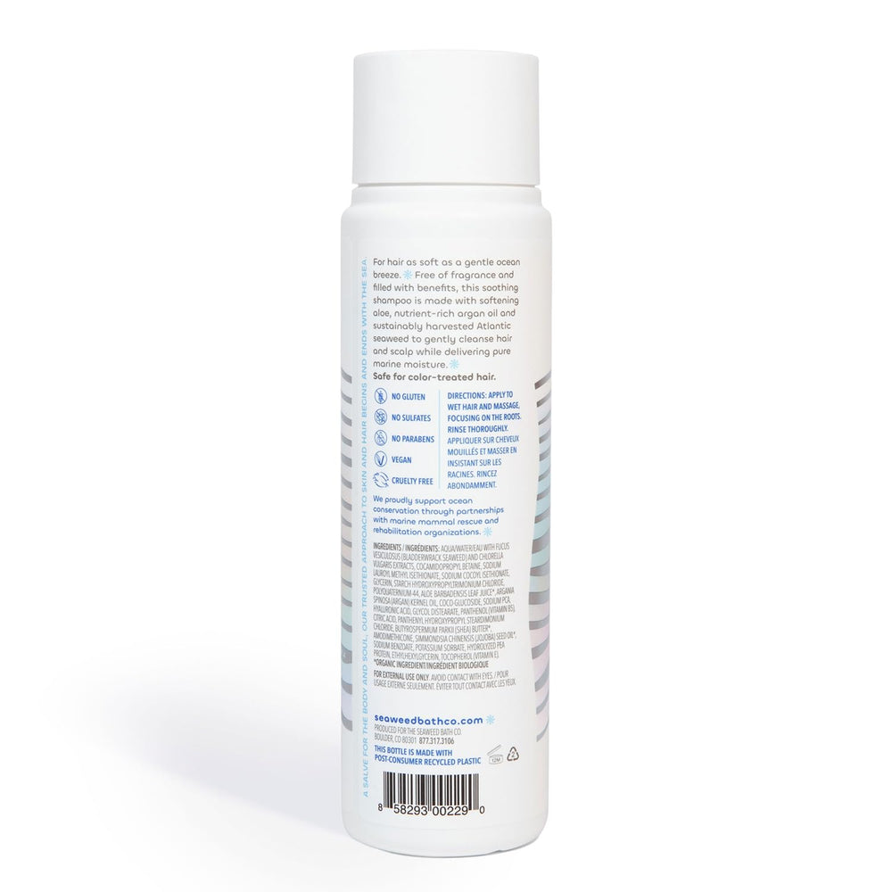 The Seaweed Bath Co. Gentle Shampoo demonstrates unisex use for all hair types.