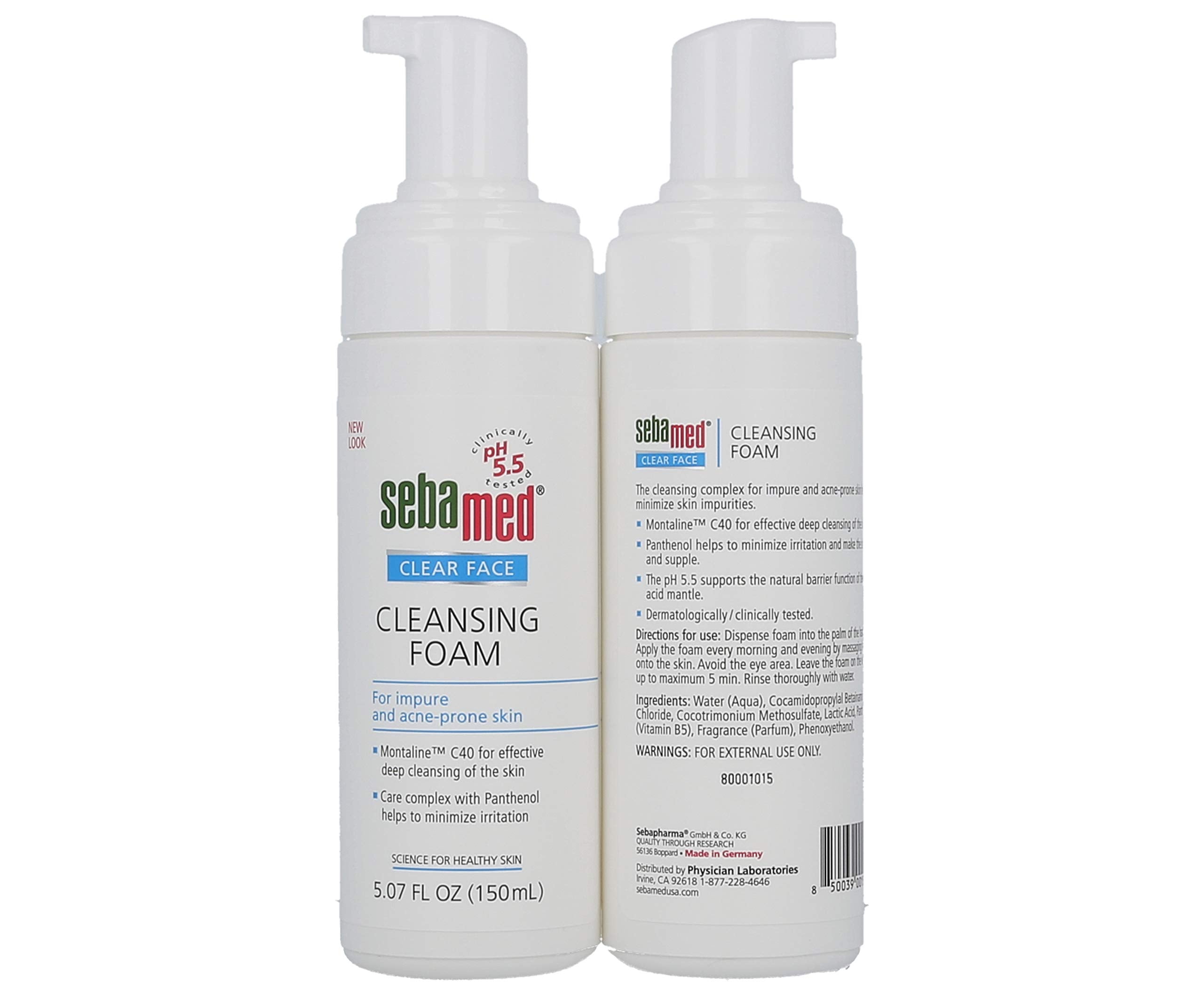 Sebamed Clear Face Foam foam closeup showing airy lather and gentle cleansing action.