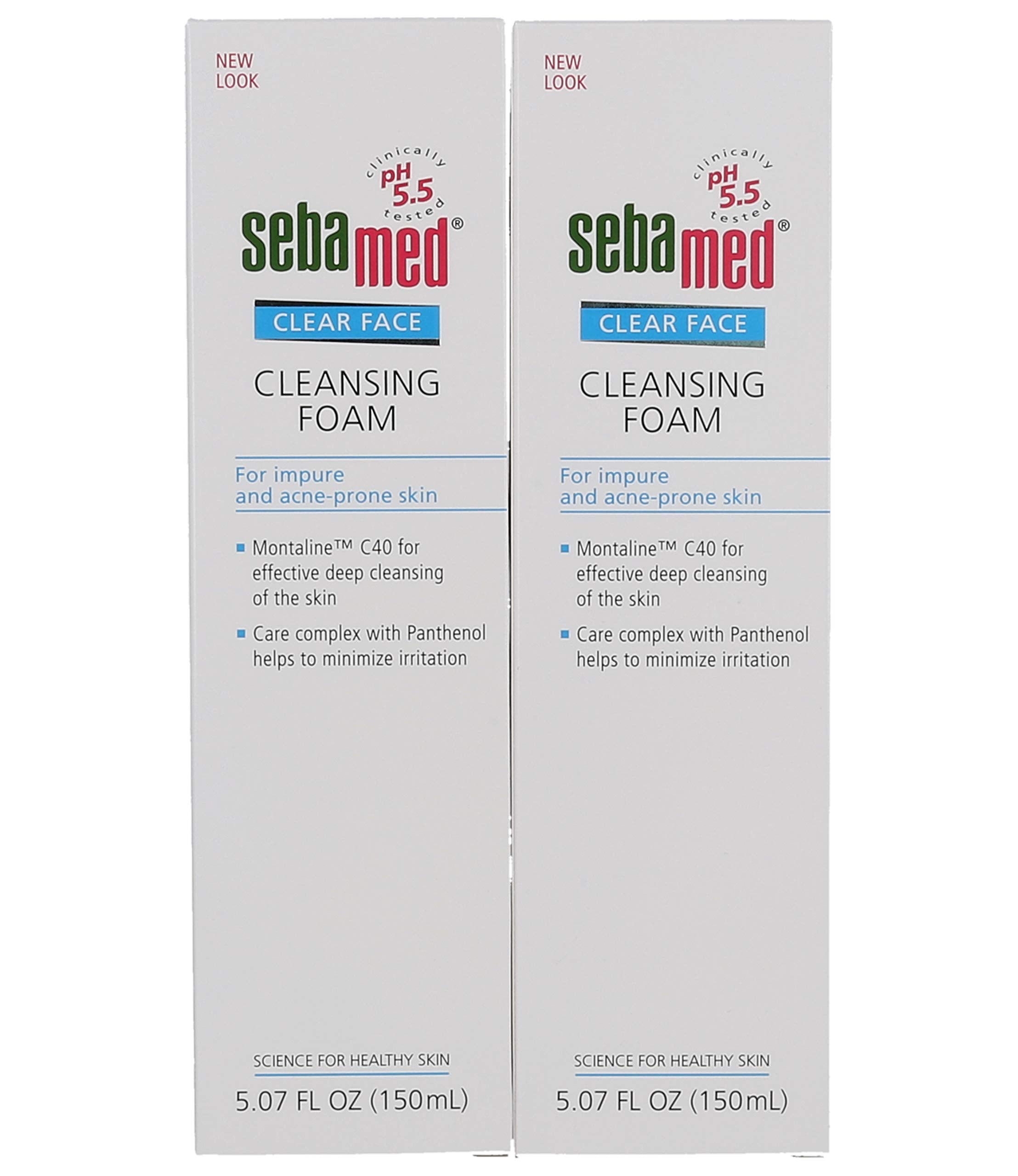Sebamed Clear Face Foam hand application highlights soothing, non-drying cleansing for oil-prone skin.