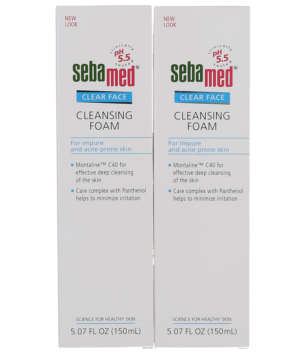 Sebamed Clear Face Foam hand application highlights soothing, non-drying cleansing for oil-prone skin.