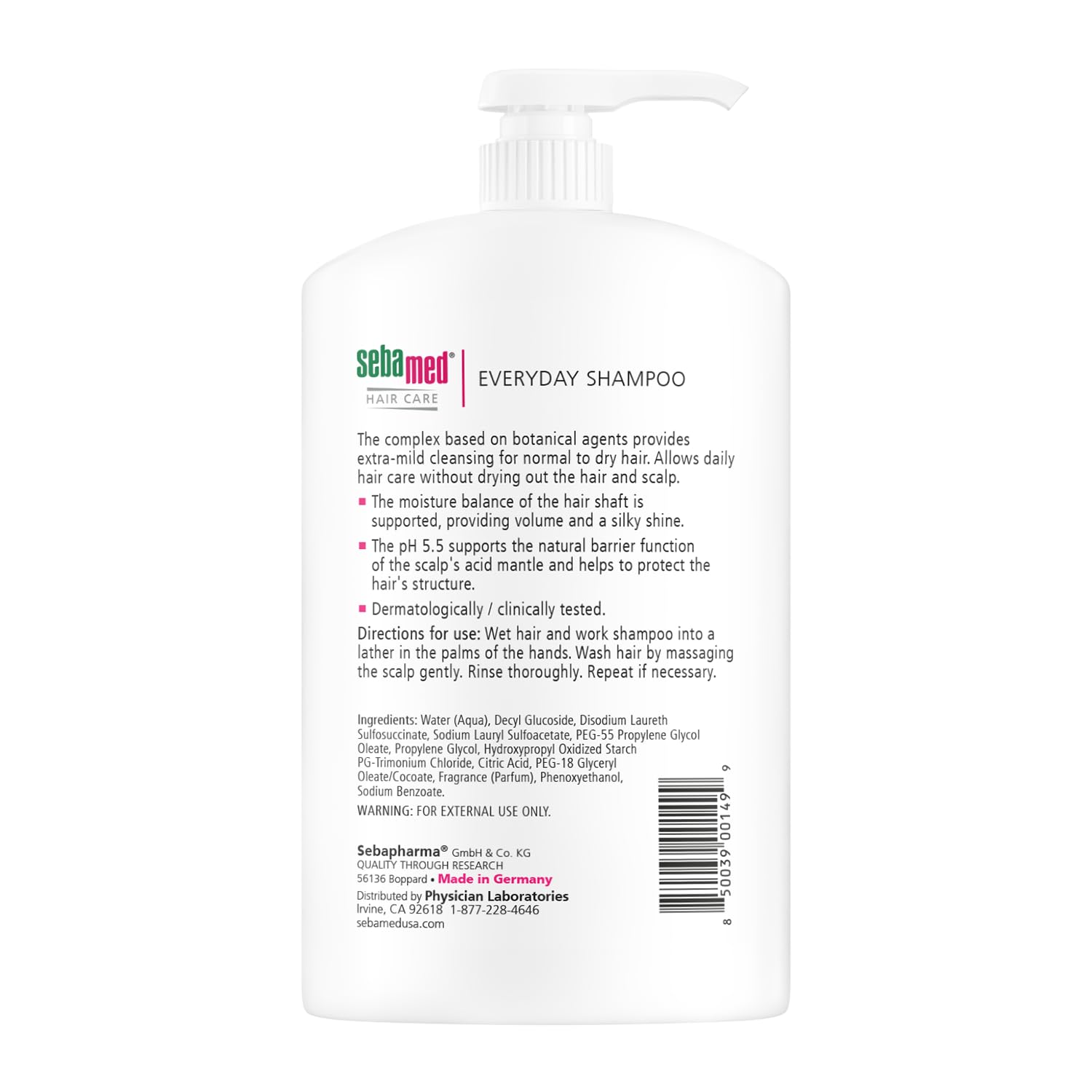SEBAMED Everyday Shampoo close-up shows strengthened hair from root to tip