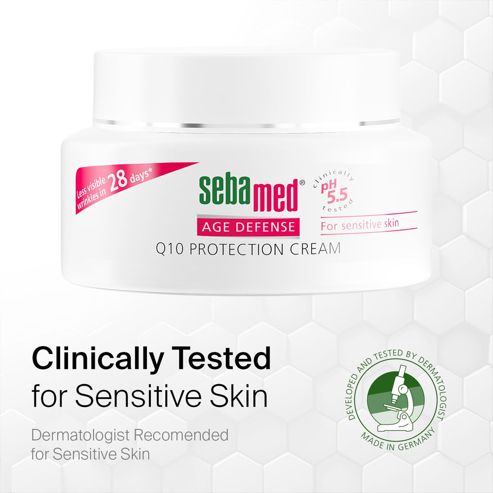 SEBAMED face cream texture swatch on skin shows fast absorption and makeup-base suitability.