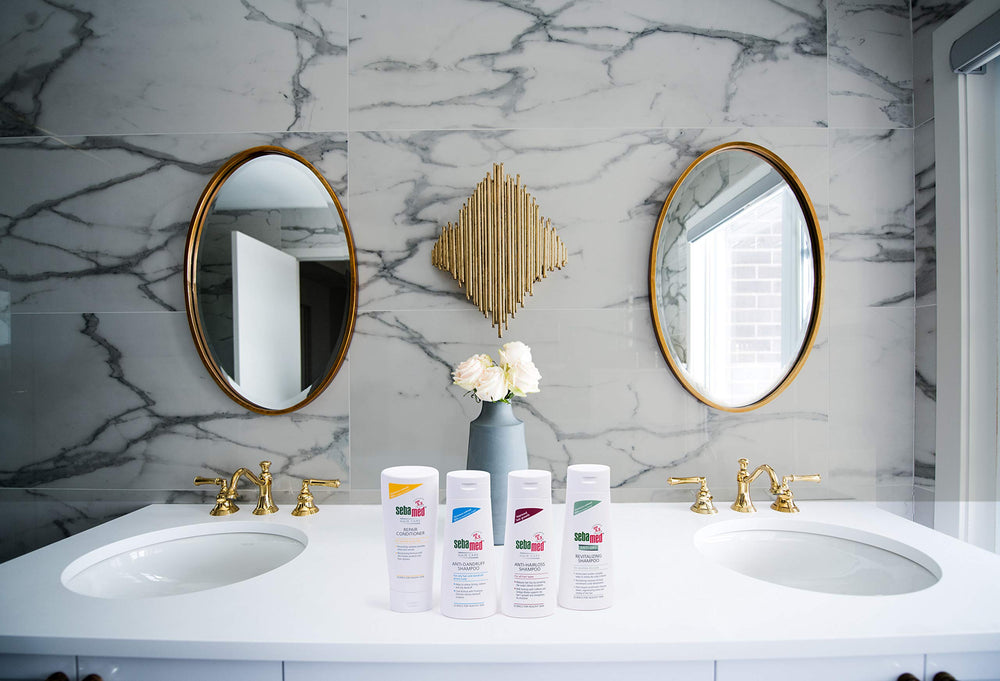 Sebamed Repair Conditioner application image shows easy-to-use care for detangling.