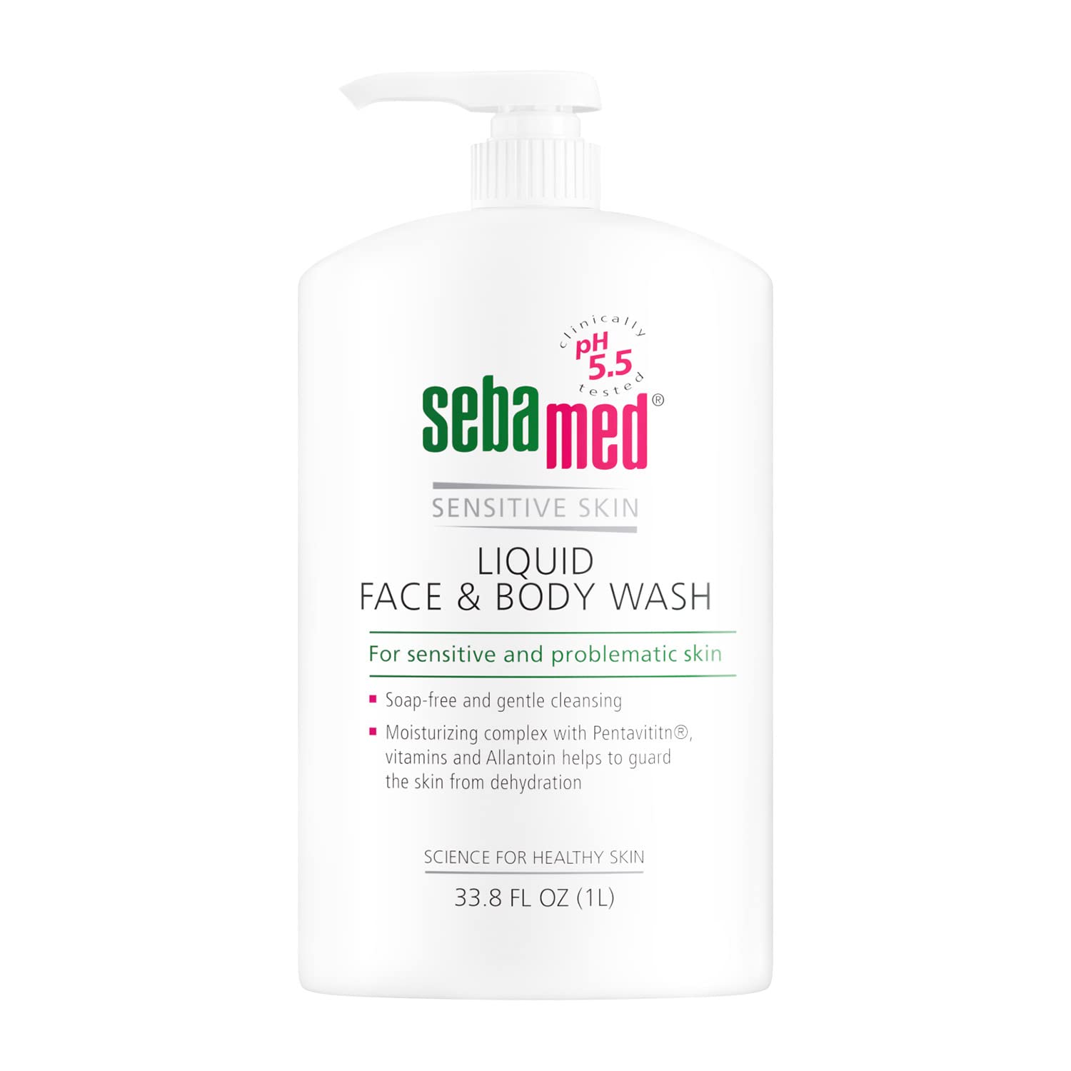SEBAMED Sensitive Skin Wash bottle with pump for easy, gentle cleansing.