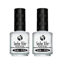 Seche Vite dos-pack botellas, empaque compacto y práctico para manicuras duraderas.