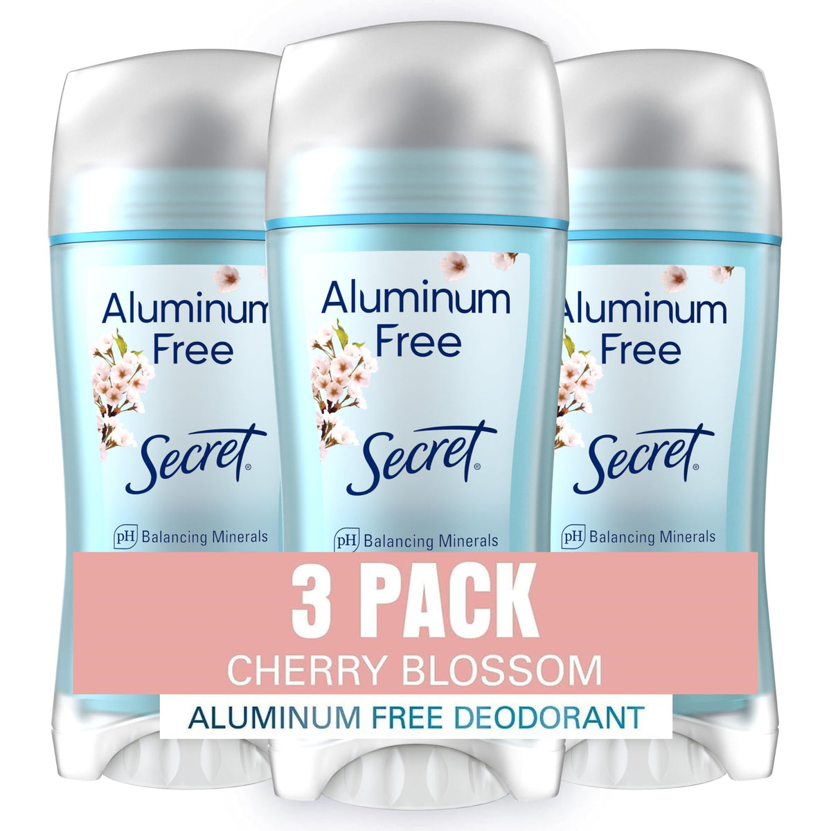 Secret aluminum-free deodorant for women cherry blossom bottle delivers all-day freshness.