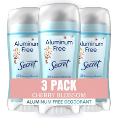 Secret aluminum-free deodorant for women cherry blossom bottle delivers all-day freshness.