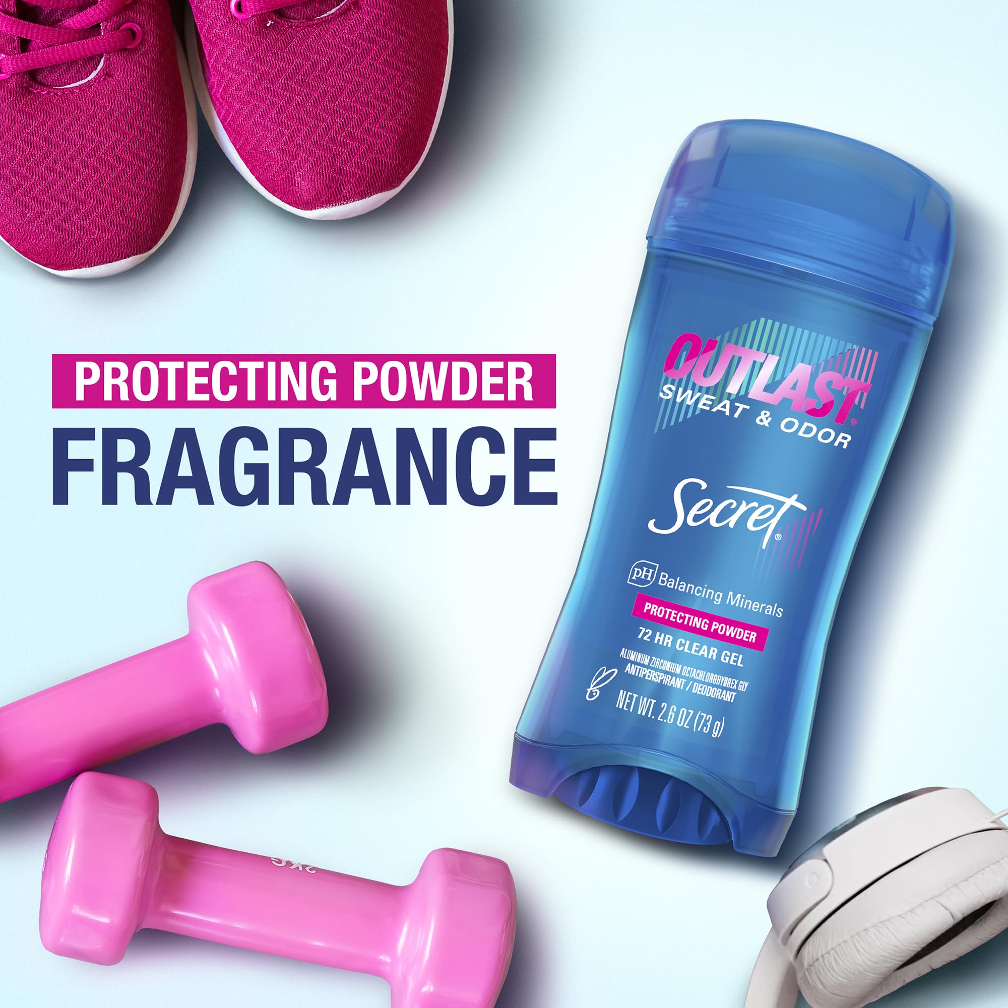 Secret clear gel formula shown during easy, invisible application.
