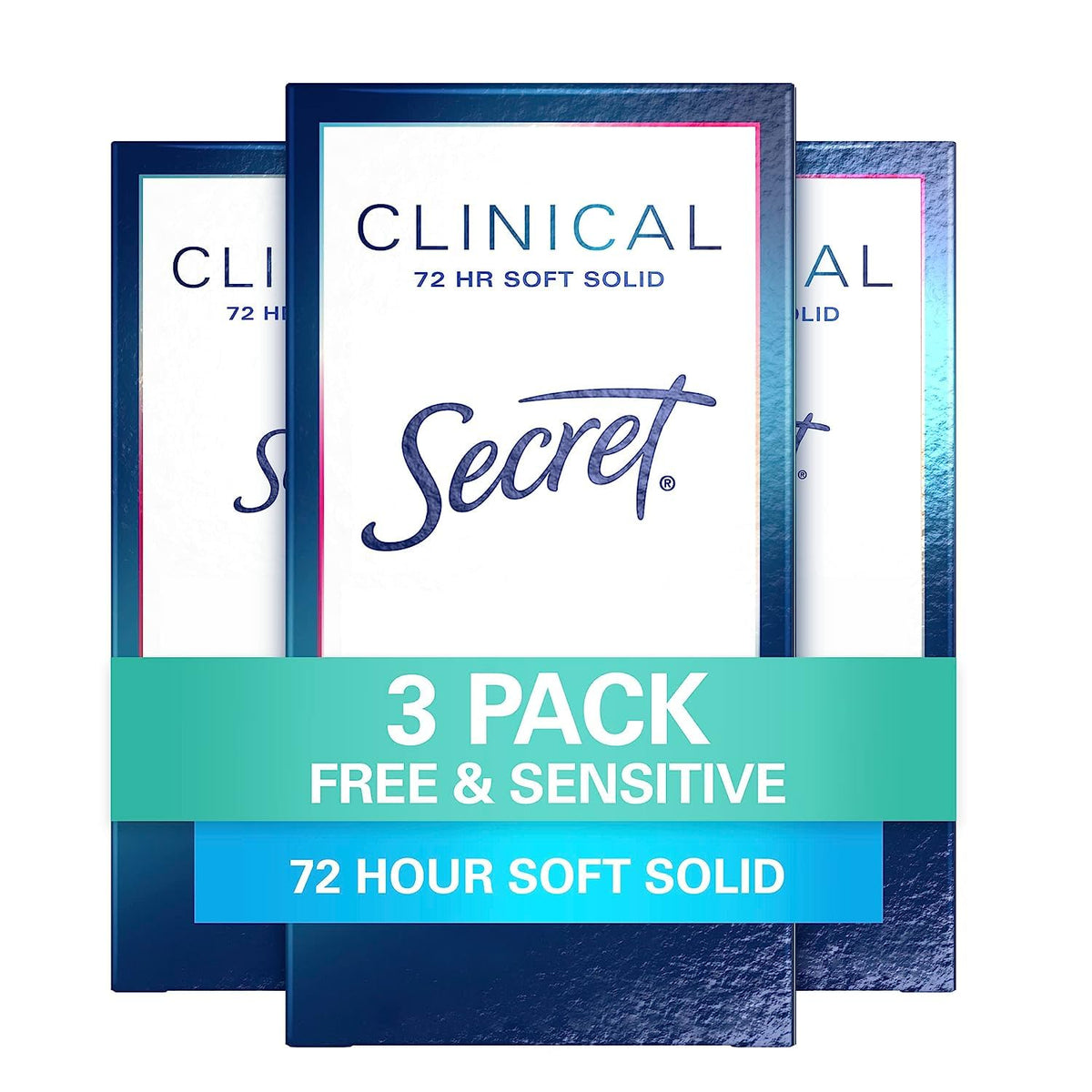 Secret Clinical Strength Soft Solid three-pack front view for daily protection