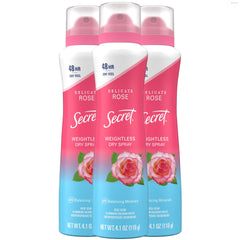 Secret Dry Spray bottle closeup demonstrates weightless protection for all-day confidence.