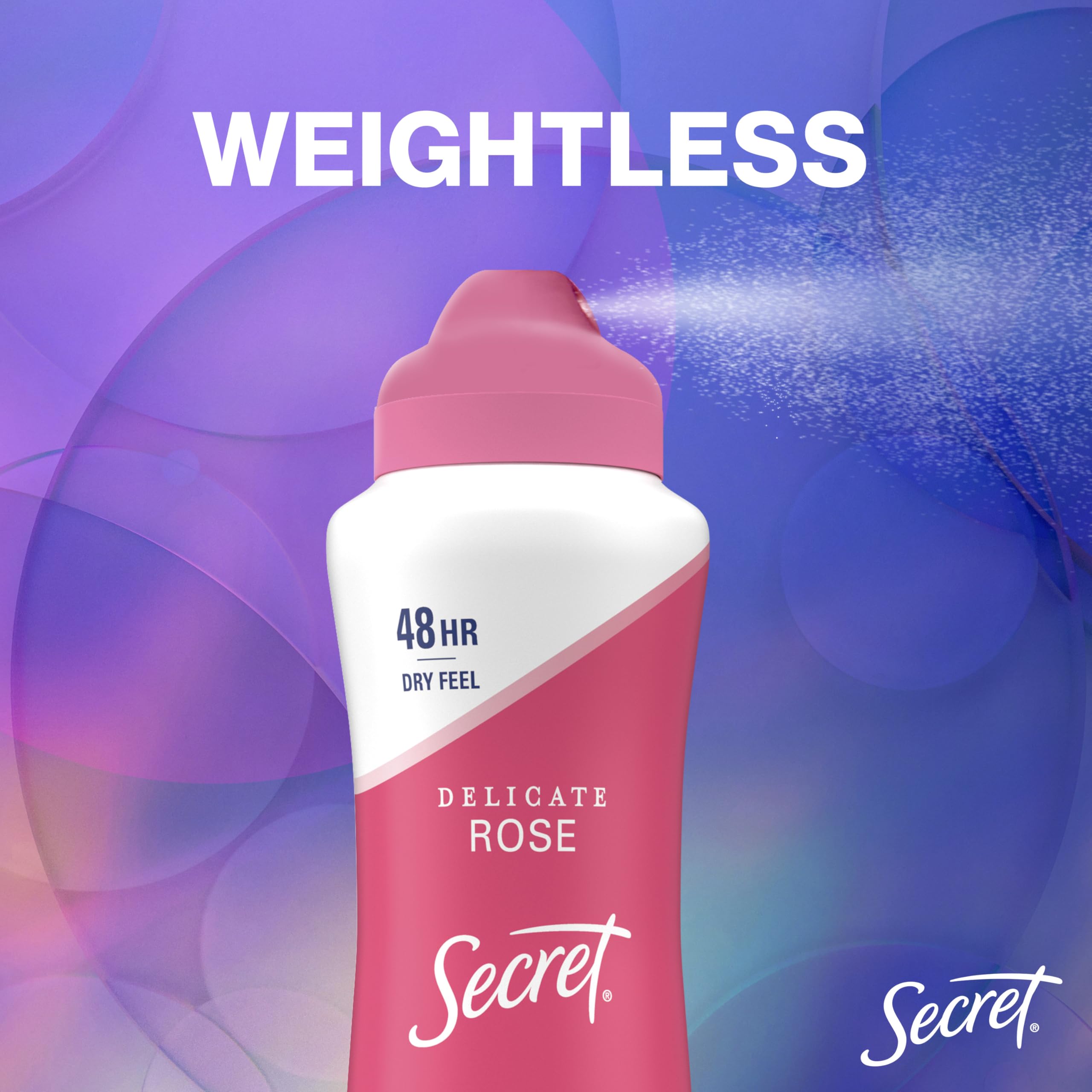 Secret Dry Spray mineral pH balance graphic underscores skin-friendly minerals.