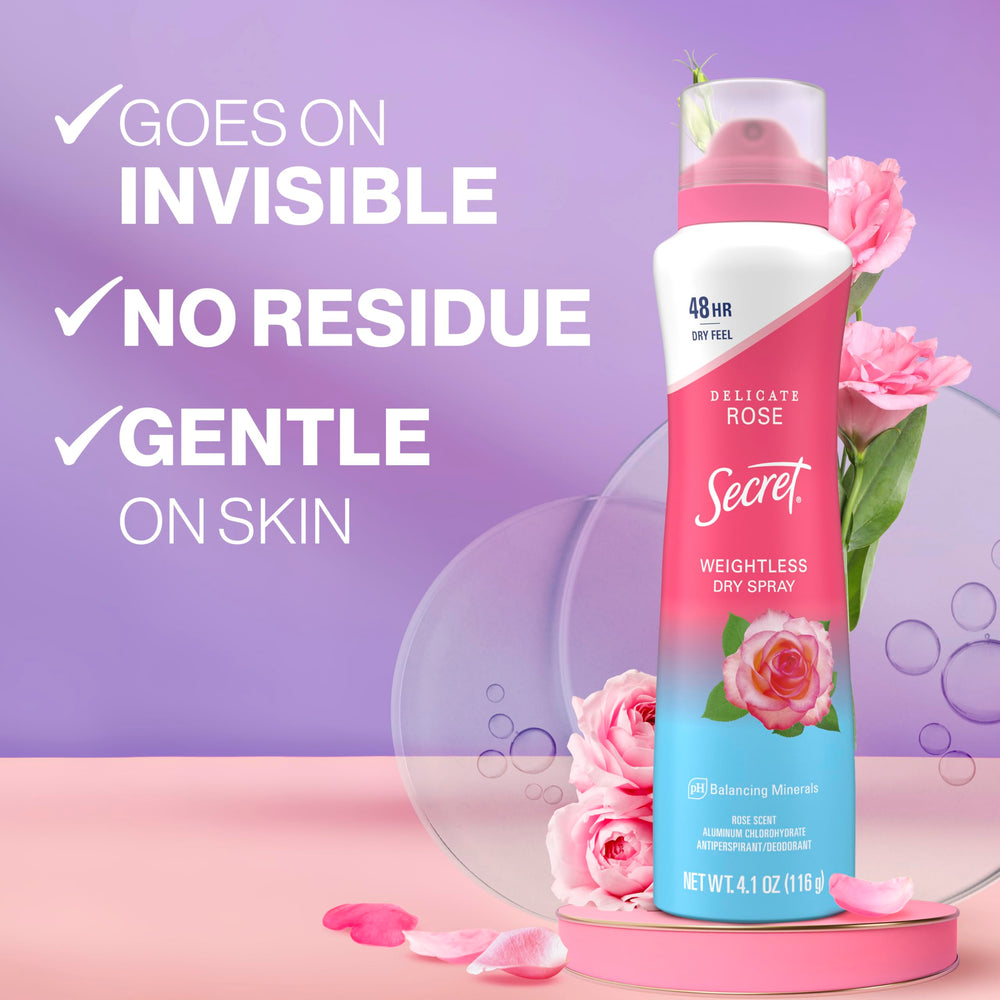 Secret Dry Spray underarm application demonstrates quick, sweat-fighting action.