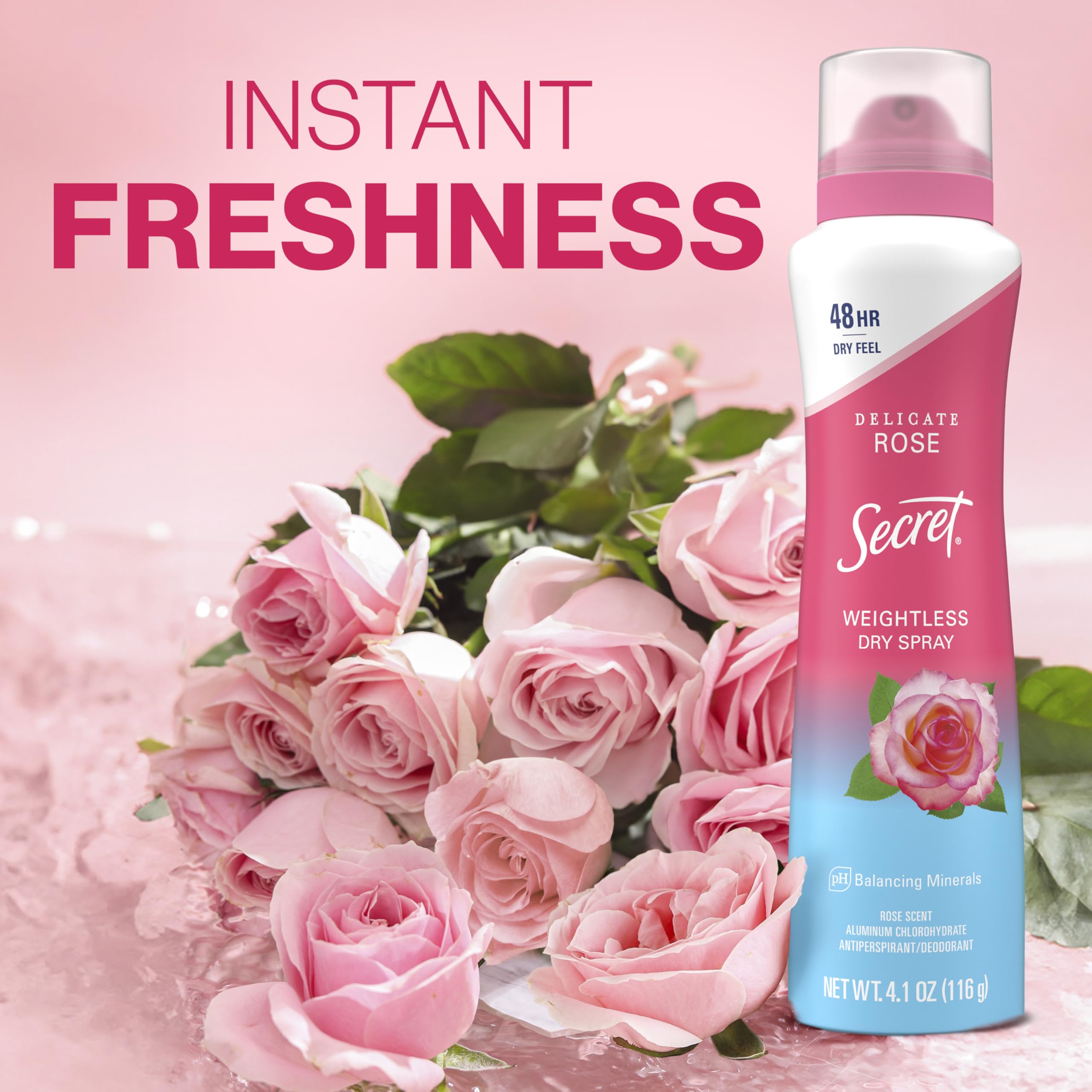 Secret Dry Spray Wild Rose scent close-up for long-lasting freshness.