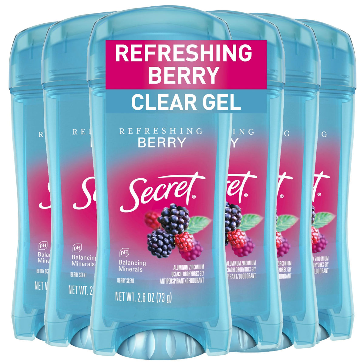 Secret Fresh antiperspirant women bottle shows clear gel for quick-drying odor protection.
