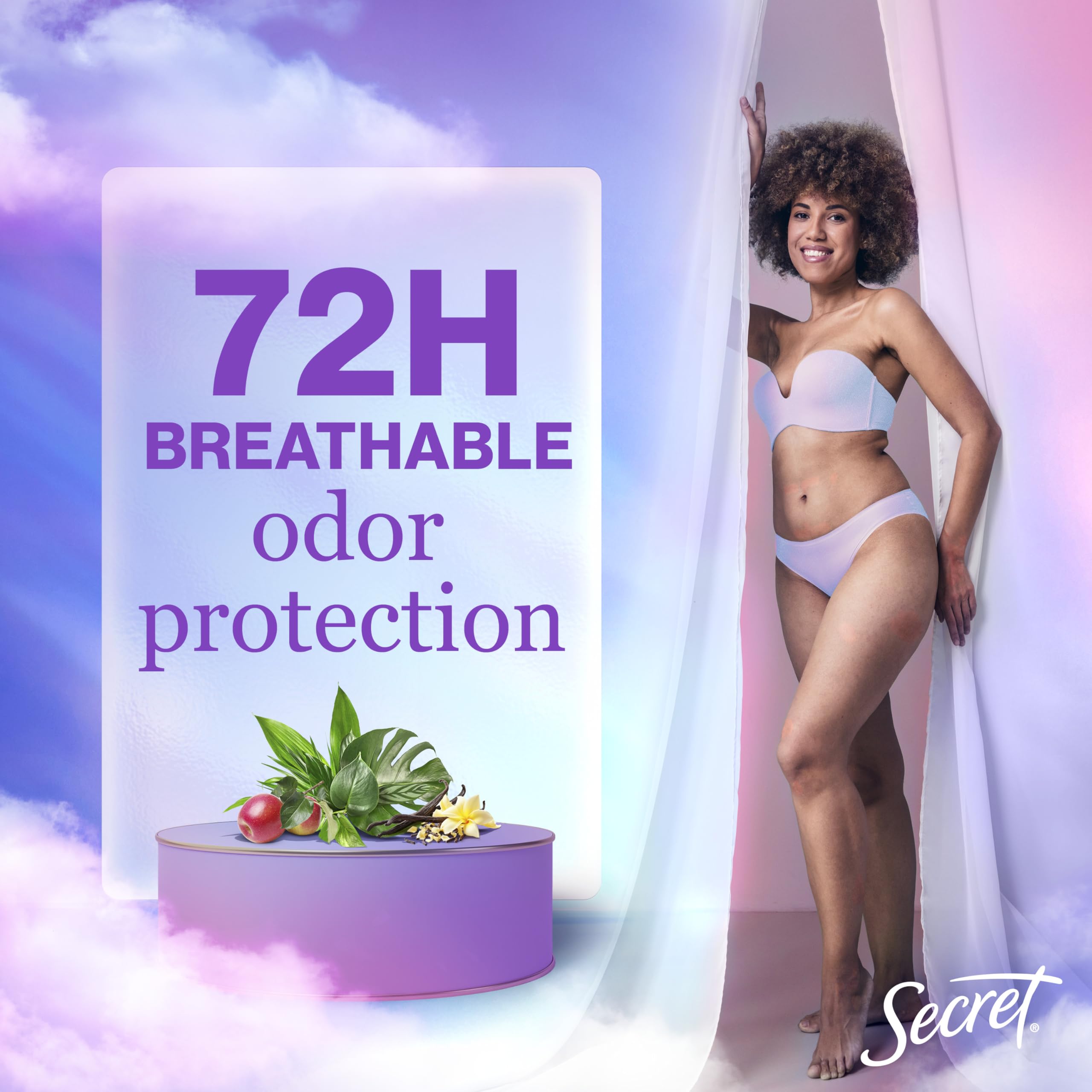 Secret Fresh breathable odor protection graphic suggests all-day confidence.