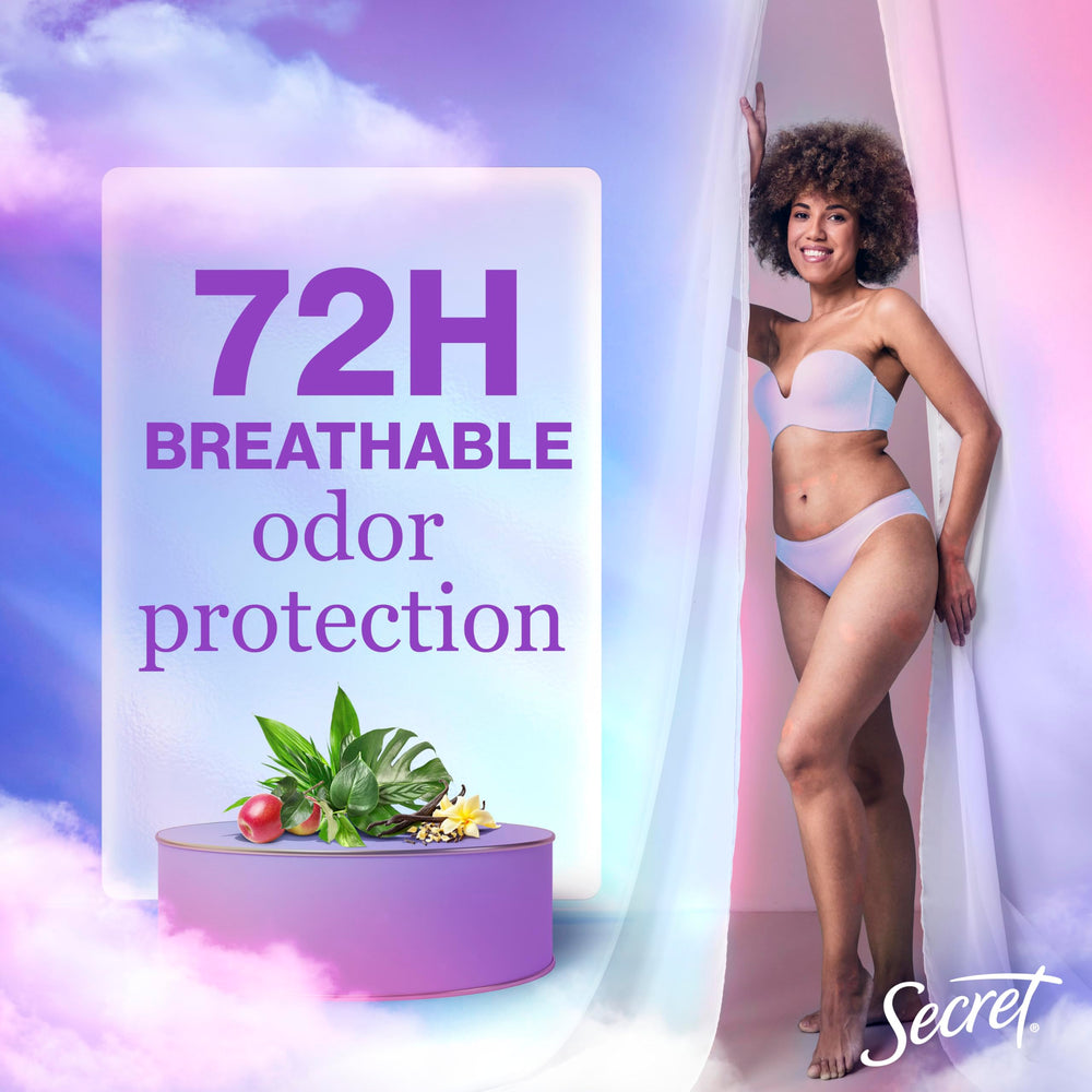 Secret Fresh breathable odor protection graphic suggests all-day confidence.
