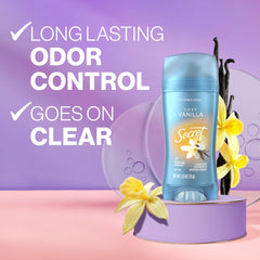 Secret Fresh invisible solid application swipe shown for smooth, mess-free coverage.