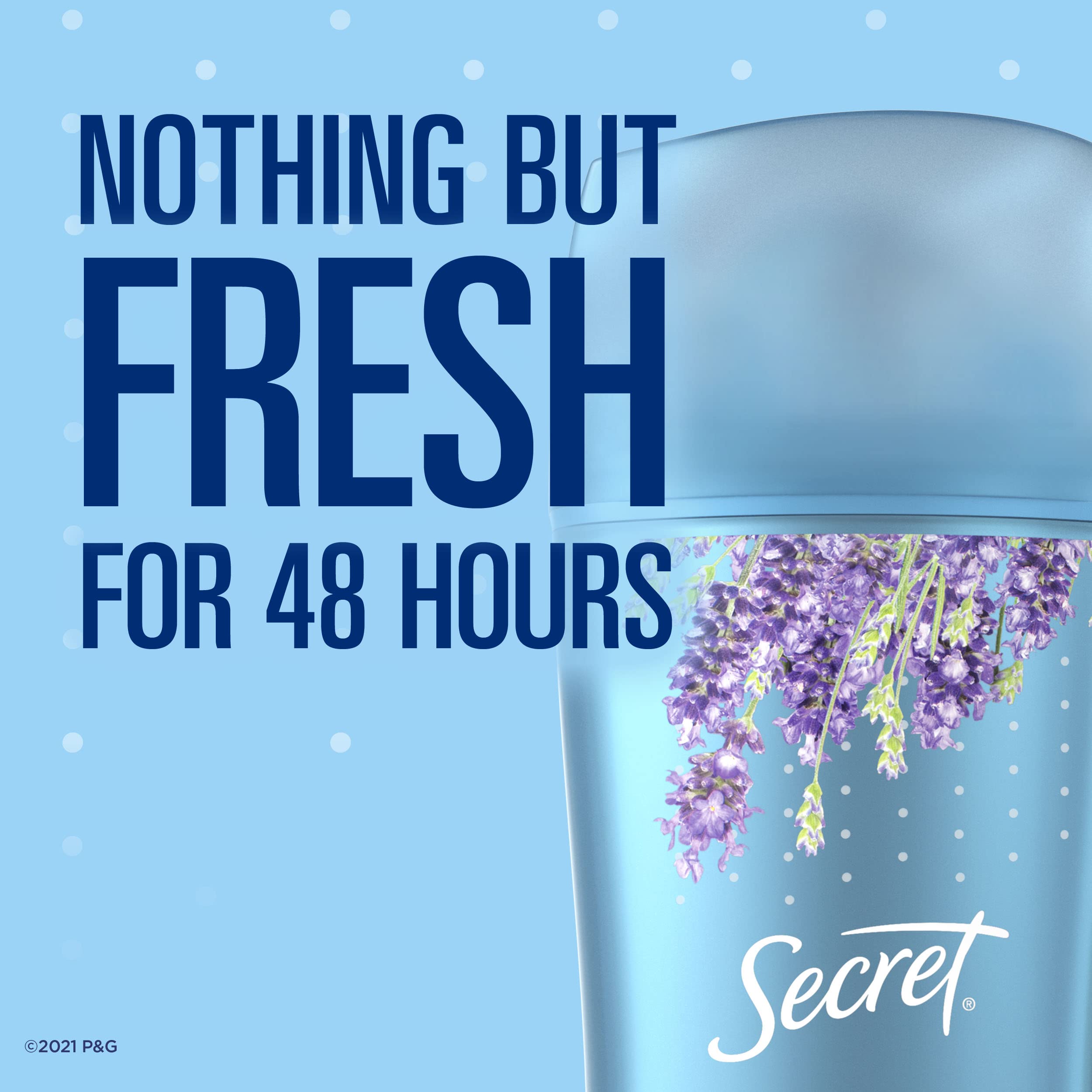 Secret Fresh Luxe Lavender packaging front highlights a 3-count recyclable box.