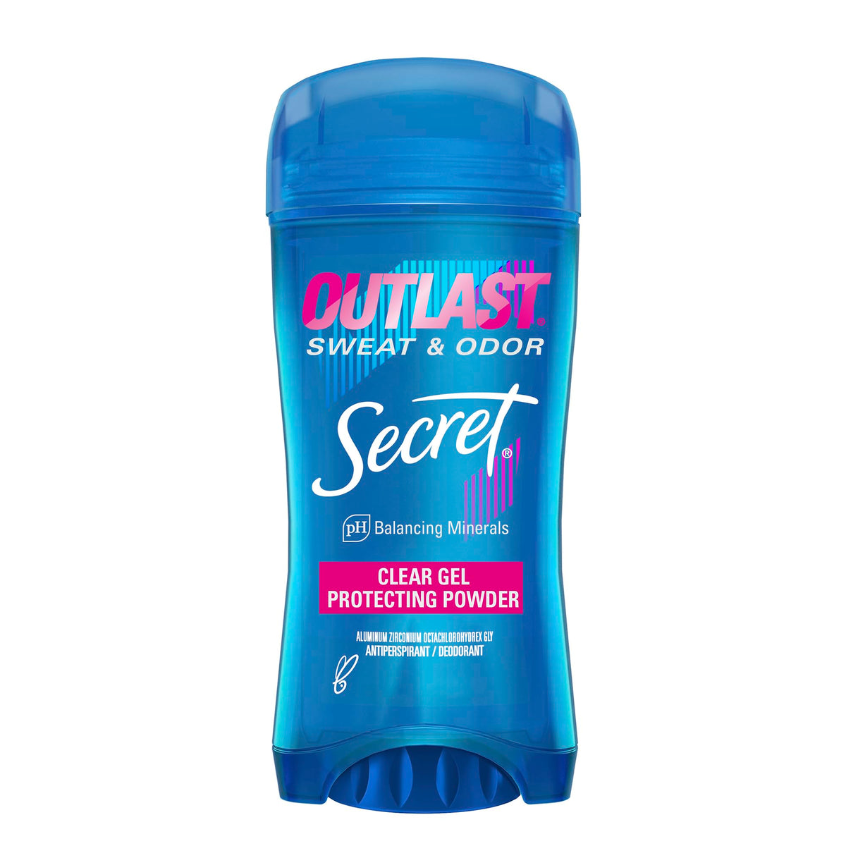 Secret Outlast antiperspirant bottle with clear gel offering all-day sweat protection.