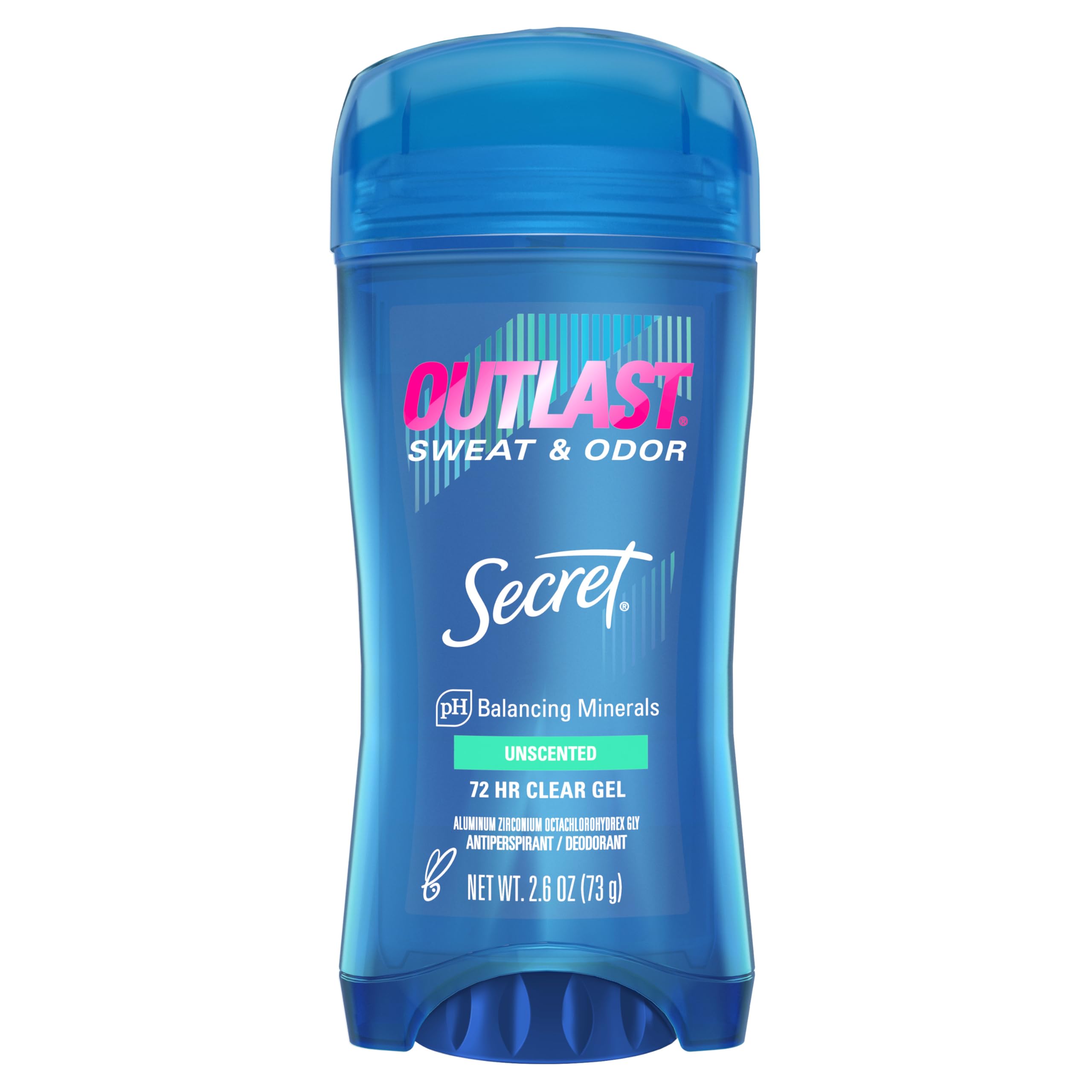 Secret Outlast bottle with clear gel demonstrates 48-hour protection for active daily routines.