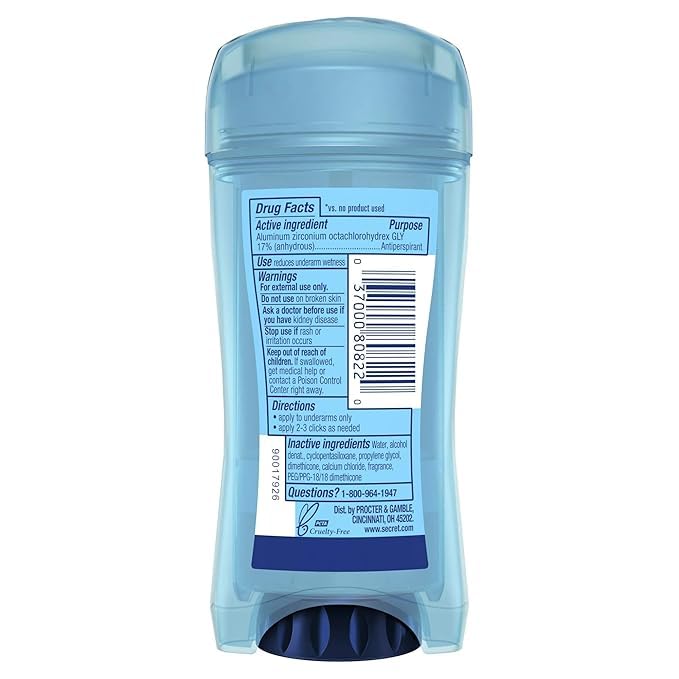 Secret Outlast Clear Gel bottle close-up highlights clear, residue-free formula.