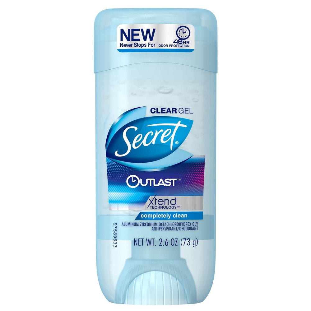 Secret Outlast gel close-up reveals clear finish on skin.