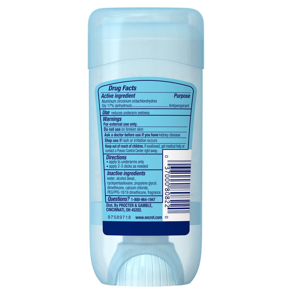 Secret Outlast clear gel bottle top view highlights easy, mess-free application.
