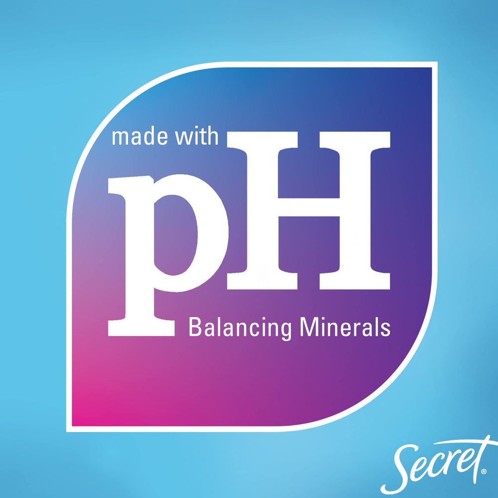 Secret Outlast mineral-based formula highlights PH balancing minerals for skin-friendly odor protection.