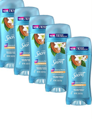Secret Scent Expressions Coco Butter 5-pack packaging image highlights convenient travel-friendly deodorant set.