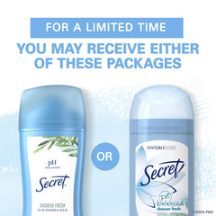 Secret-shower-fresh-deodorant-stick-display highlights daily invisible protection